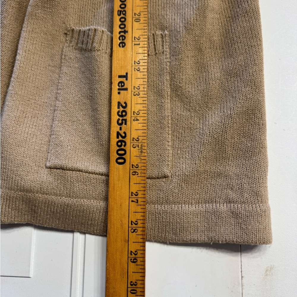 Marshall Field & Co Size 46/XXL Vintage Tan Open Front Sleeveless Tie Cardigan - Picture 4 of 6